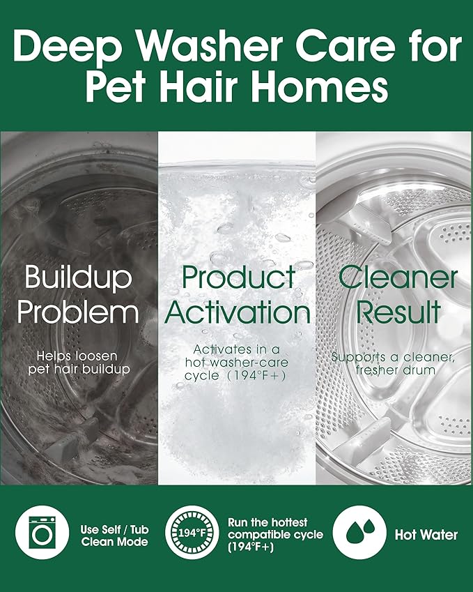 Pet Hair Dissolver for Washing Machine, Pet Hair Remover for Laundry, 96.7% Dissolution Rate, Dog Hair Remover, Cat Hair Remover, Up to 12 Months of Use, HE/Top/Front-Load Compatible, Septic Safe