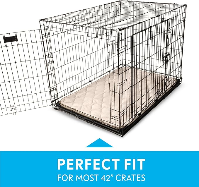 Paw Inspired Washable Padded Crate Mats for Dogs | 41” x 28” Pad, Fits 42-inch Kennels | Leakproof, Waterproof Bottom, Plush Pet Beds (Tan)
