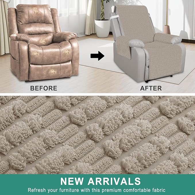 Foxdecor Recliner Chair Covers, Recliner Cover Non-Slip Chair Covers, Washable Recliner Couch Cover Furniture Protector, Covers for Recliner Chair with Elastic Straps. (Brown, 23" W)