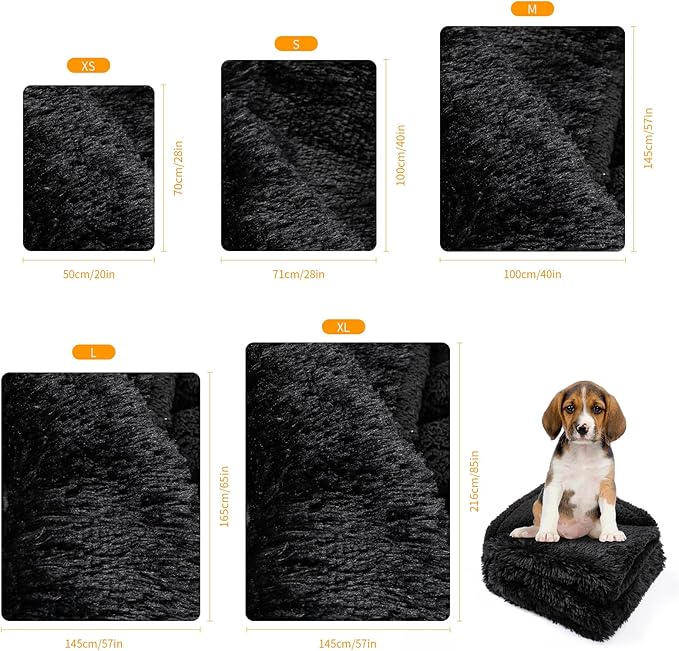Wowchine Black Pet Calming Couch Throw Blankets for Dogs Waterproof Dog Blanket Fluffy Long Faux Fur for Little Dog Cat Puppy Mat Washable(Black,XS-28 * 20in)