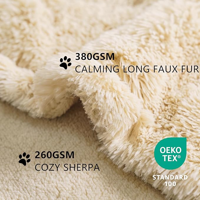 gogobunny Waterproof Dog Blanket for Couch & Furniture Protection - Super Soft Reversible Throw for Large Dogs & Cats, Calming Washable Fur & Sherpa Pet Blanket (25x35 Inch, Beige)