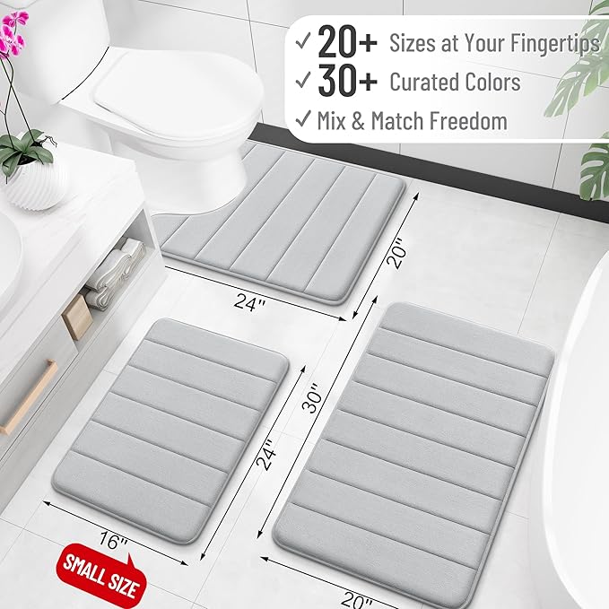 OLANLY Memory Foam Long Bathroom Rugs Runner 70x24, Super Soft Absorbent Bath Mat, Quick Dry, Machine Washable Shower Floor Rugs, Bathmat Carpet, Bathroom Home Decor Accessories, Light Gray