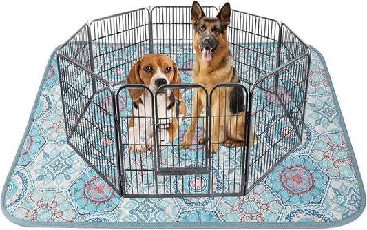 IEUUMLER Washable Pee Pads for Dogs Extra Large 71" x 71", 1 Pack Non-Slip & Waterproof Whelping Pad, Reusable Puppy Potty Training Pad for Playpen EU007 (Green Medallion, 71"X71"-1pcs)