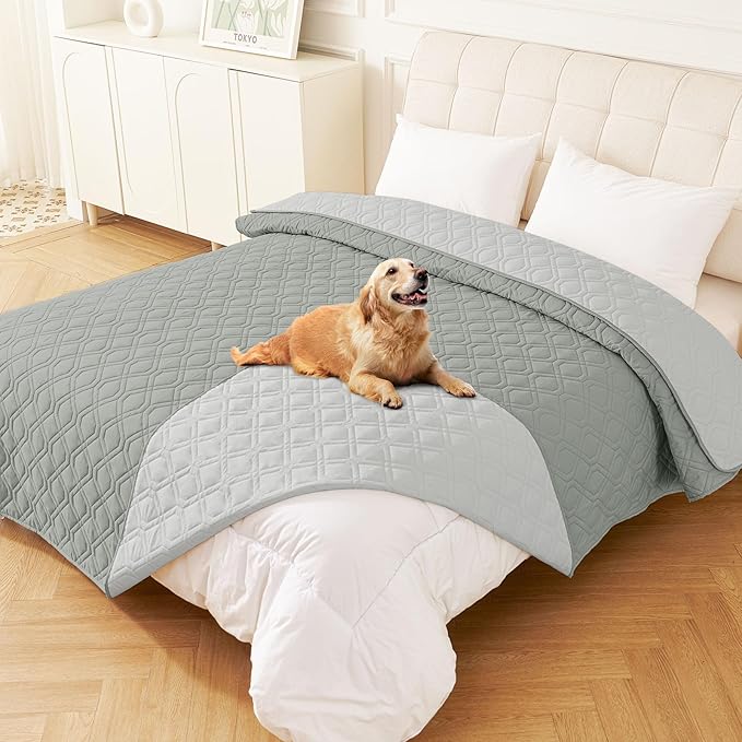 hyha Waterproof Dog Bed Blanket, Soft Pet Blankets, Waterproof Couch Cover for Dogs, Reversible Sofa Covers Washable for Furniture (82x102 Inch, Grey/Light Grey)