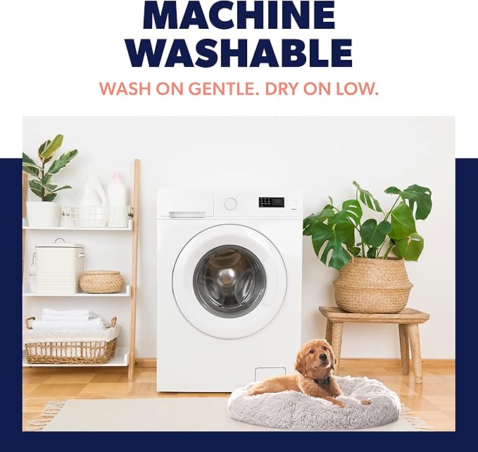 Active Pets Calming Plush Dog Bed Donut Joint Support Anxiety Relief Washable Pet Bed with Removable Cover for Dogs Cats, Large 36", Beige