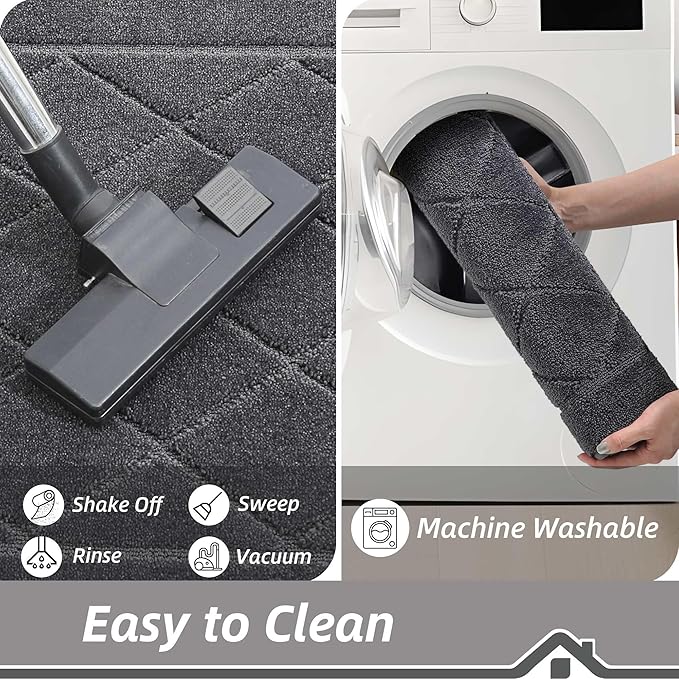 BEQHAUSE Dirt Trapper Door Mat 36" x 60", Doormat Non-Slip Entryway Rugs Washable, Dog Door Mat Stain Resistant and Absorbent Welcome Floor Mat for Front Back Door, Mud Wet Shoes & Paws, Dark Grey