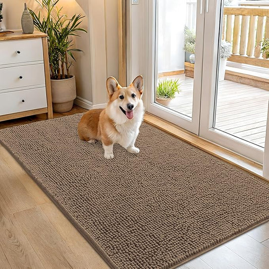OLANLY Dog Door Mat for Muddy Paws 54x32, Absorbs Moisture and Dirt, Absorbent Non-Slip Washable Doormat, Quick Dry Chenille Mud Mat for Dogs, Entry Indoor Entryway Carpet for Inside Floor, Tan