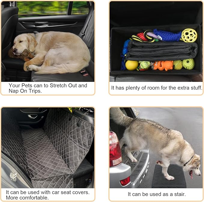 LIONROGE Car Back Seat Extender for Large Dogs up to 200lbs,Dog Car Back & Front Seat Extender with Storage,Prevent Your Dogs from Falling Off The Seat