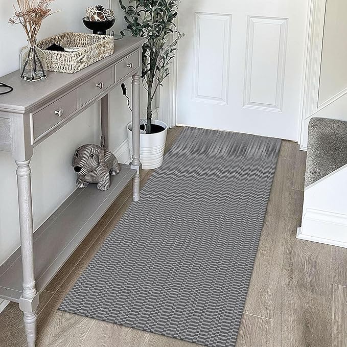 KOZYFLY Washable Runner Rug 2x5 Ft Runners for Hallways Throw Rug with Rubber Backing, Braided Cotton Entryway Runner Indoor, Carpet Runners for Hallway Kitchen Entryway Bedroom, Grey/Charcoal Grey