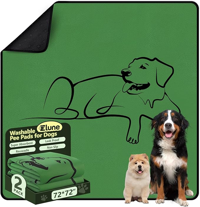 1 Pack Washable Pee Pads for Dogs 72"x72", Reusable Training Puppypads Absorbency Non-Slip & Leak-Proof for Pet Whelping Box Playpen Crate Sofa Bed Floors (Green)