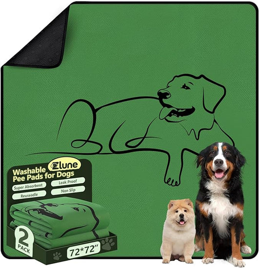 1 Pack Washable Pee Pads for Dogs 72"x72", Reusable Training Puppypads Absorbency Non-Slip & Leak-Proof for Pet Whelping Box Playpen Crate Sofa Bed Floors (Green)