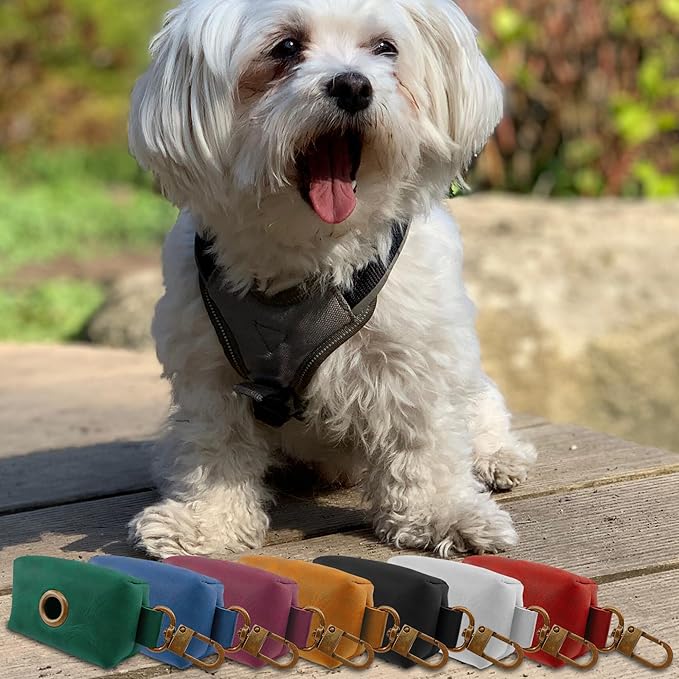 HIFA Genuine Leather Dog Leash Holder, Holder for Leashes - Soft Touch Rustic Brown Leather, Metal Clips and Easy Access to Pet Waste Dispenser- Dispenser for Outdoor Puppy Walking