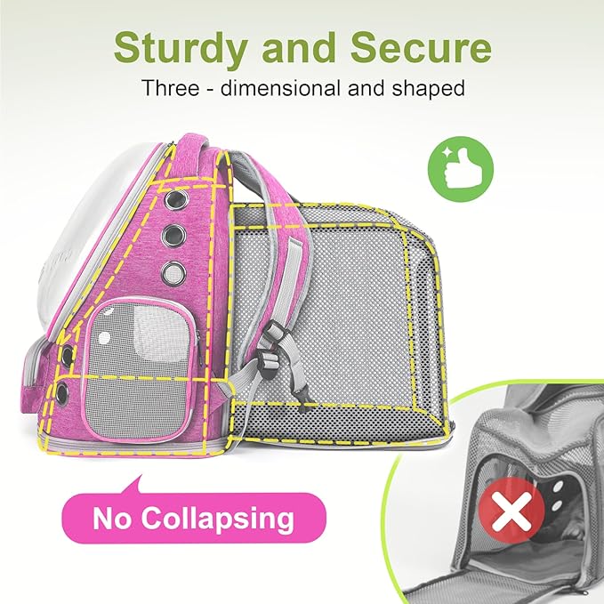 Cawypety Expandable Cat Backpack,Cat Bubble Backpack Carrier for Carrying Cats, Pets and Small Dogs,Airline-Approved,Designed for Travel, Hiking, Walking,Car （Pink