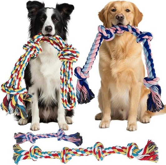Rocfish [4 Pack Dog Rope Toys for Aggressive Chewers, Nearly Indestructible Tug of War Toys for All Dog Sizes, 100% Cotton Teeth Cleaning Chew Rope, Heavy Duty Tug Toy to Relieve Dog Boredom