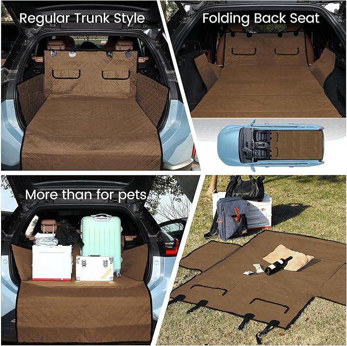 NESTROAD SUV Cargo Liner for Dogs, Waterproof Dog Cargo Cover for SUVs,Sedans,Vans,Nonslip Dog Seat Cover with Bumper Flap Protector,Universal Fit,Brown,Large