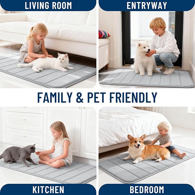 OLANLY Memory Foam Bath Mat 59x35, Super Soft Absorbent Bathroom Rugs, Quick Dry, Machine Washable Shower Floor Rugs, Bathmat Carpet, Bathroom Home Decor Accessories, Light Gray