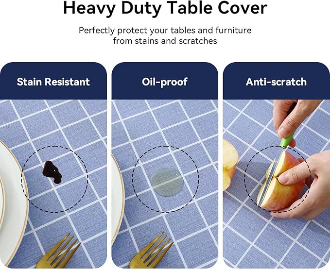 Romanstile Rectangle Vinyl Tablecloth, 100% Waterproof Oil-Proof Checkered Plastic Table Cloth, Heavy Duty Wipeable Table Covers for Dining, Camping, Picnic, Outdoor - 54 x 108 Inch, Blue