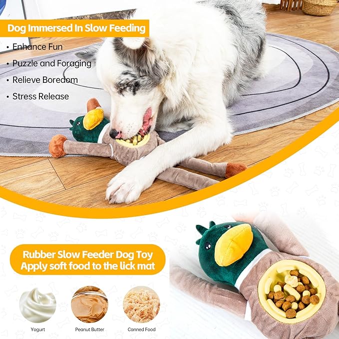 Stankeloko Squeaky Dog Toys, Interactive Plush Duck Chew Toy for Pets - Safe & Durable,Slow Feeder Dog Bowl,Ideal for Puppies & Small to Medium Dogs
