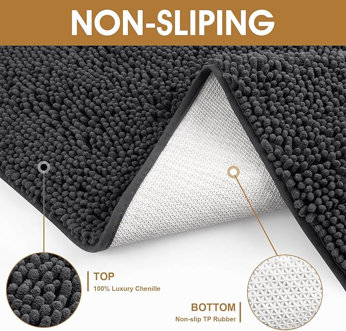 2 Pieces Muddy Door Mats for Dogs, 30" X 20" Chenille Absorbent Doormat, Trap Dirt Non Slip Heavy Indoor Doormat Soft Dog Bed Mat Front Inside Door Mat for Indoor Outdoor Entrance,Dark Grey