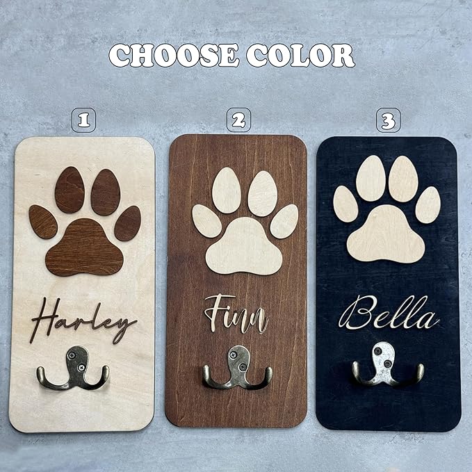 VINARTSVN Personalized Dog Leash Holder Wall Mount, Pet Harness Hanger, Dog Collar Organizer for Entryway, Key Rack for Wall Decorative, Memorial Cat Leash Holder for Wall, Pet Loss Gifts, Home Decor