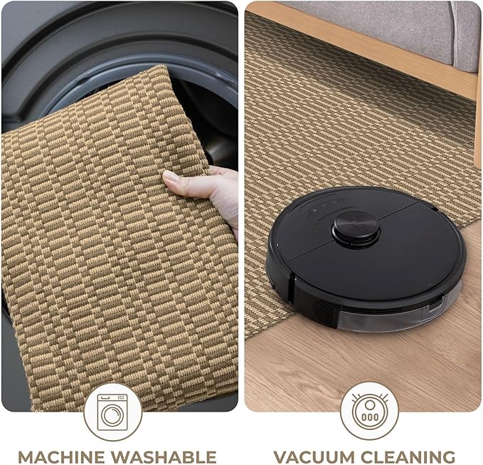 KOZYFLY Washable Entryway Rug 3x5 Ft Area Rugs Cotton Rubber Backed Throw Rugs Indoor Door Mat Kitchen Rugs Braided Floor Carpet for Front Entrance Bathroom Kitchen Living Room, Beige/Khaki