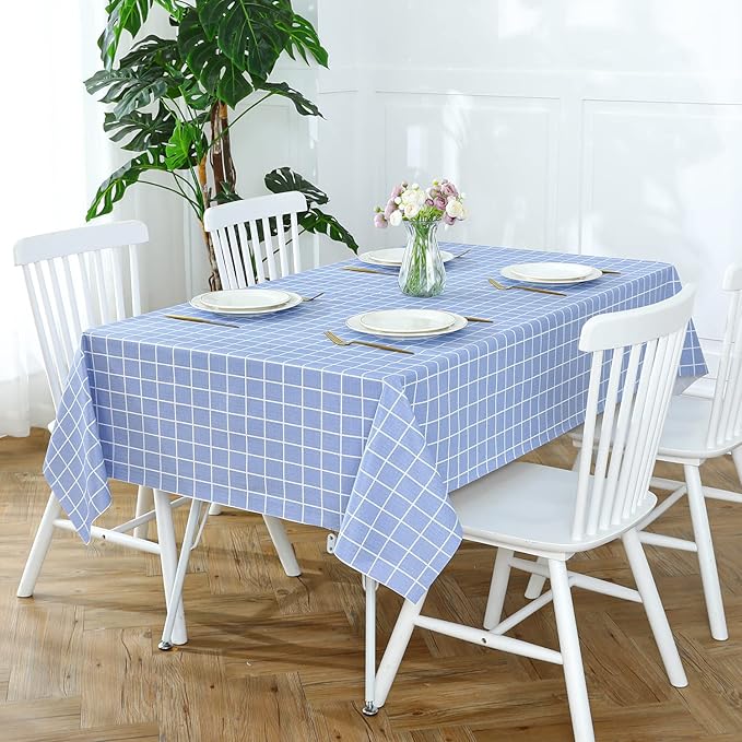Romanstile Rectangle Vinyl Tablecloth, 100% Waterproof Oil-Proof Checkered Plastic Table Cloth, Heavy Duty Wipeable Table Covers for Dining, Camping, Picnic, Outdoor - 54 x 78 Inch, Blue