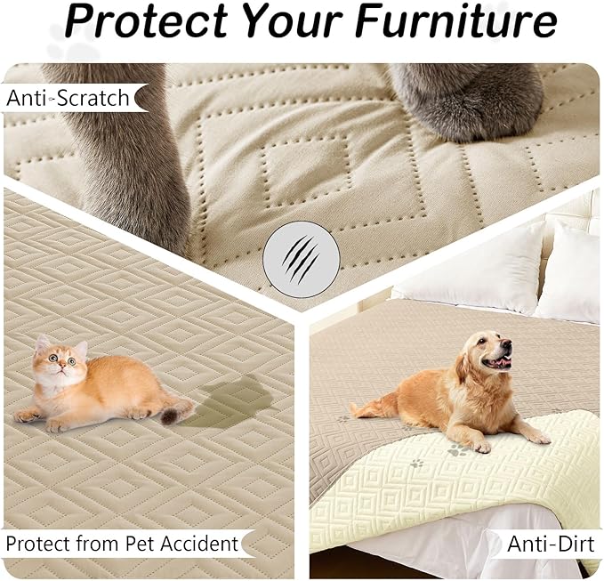 hyha Waterproof Dog Blanket, Soft Pet Bed Blankets, Waterproof Sofa Couch Cover for Dogs Washable, Reversible Pet Couch Covers for Sofa Furniture (82x102 Inch, Taupe/Beige)