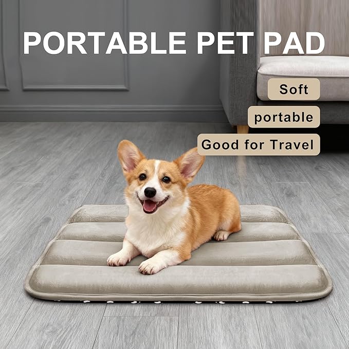 Fogkiss Dog Bed Mat, Reversible Dog Crate Pad with Washable Kennel Mat and Soft Foam, Flat Pet Bed for Dogs & Cats, for Crates Carriers & Travel (Light Brown, 23" L*14" W*1.5" Th)