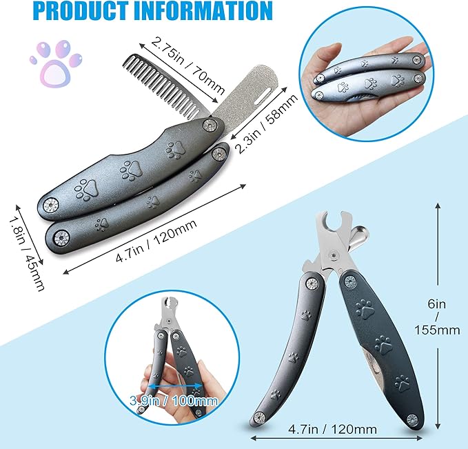 2025 Quiet Design Nail Clippers for Anxiety Sensitive Dogs, Sharp Blade Cut Through Thick Nail Smoothly, 3 in 1 Compact Build-in Nail File & Comb, Heavy Duty Manual Professional Dog Nail Clipper