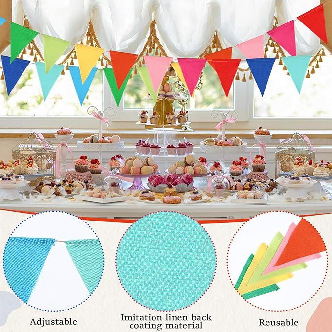 HESTYA 42 Pieces Colorful Pennant Banner Flag Multicolor Bunting Triangle Banner Pennants for Birthdays Classroom School Carnival Garland Outdoor Events Party Hanging Decorations