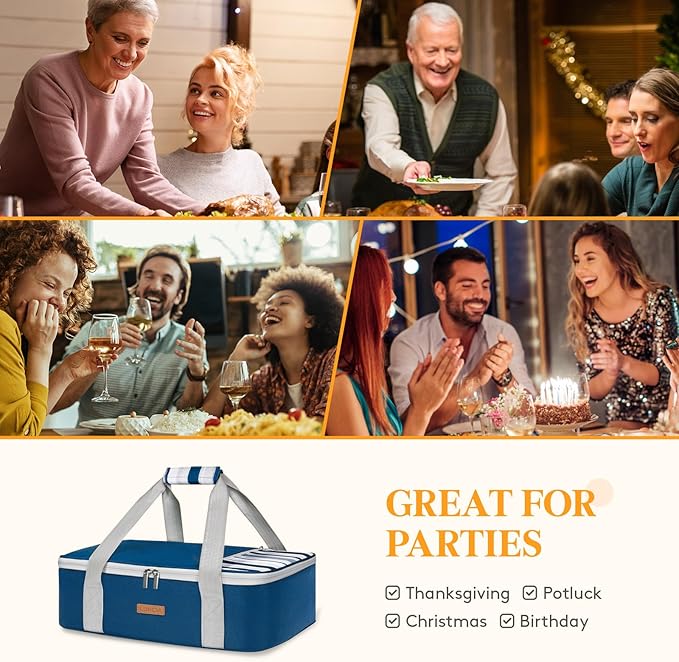 Lifewit LUNCIA Insulated Casserole Carrier for Hot or Cold Food, Lasagna Lugger Tote for Potluck Parties/Picnic/Cookouts, Fits 9"×13" Baking Dish, Dark Blue