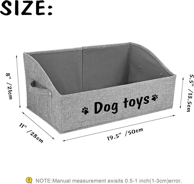 PET ARTIST Sturdy Collapsible Dog Organization and Storage Basket Accessible,Cute Dog Toy Storage with Handles,Dog Toy Box Bin Large for Chew Toys,Clothes,Squeak Toys,Gray