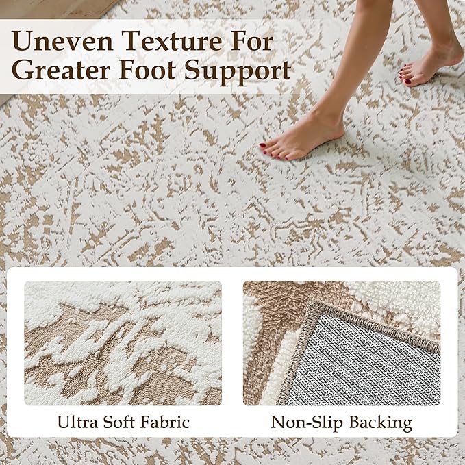 5x7 Fluffy Area Rug Brown Shag Neutral Throw Carpet for Living Room Soft Medium Pile Floral Throw Rug for Bedroom Dorm Office Dining Room Kitchen Modern Decor