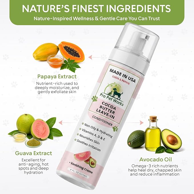 Pro Pet Works 5 in 1 Cocoa Butter Leave-in Dog Conditioner Lotion for Dogs & Cats-Hot Spot Cream/Balm for Allergies, dermatosis, Paw Fungus Or Itchy Skin-Heals Small Cuts & Abrasions[Made in USA]
