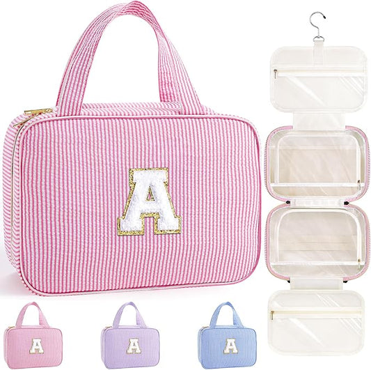 TOPEAST Christmas Gifts for Teen Girls Kids - 8 9 10 11 12 13 14 15 16 17 Year Old Girls Birthday Gifts, Initial Hanging Toiletry Bag & Makeup Bag, Travel Cruise Essentials, Pink A