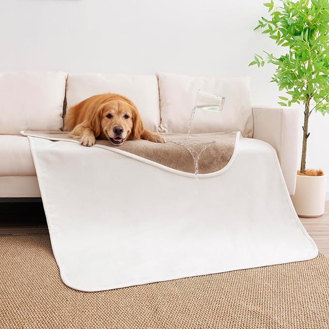 Tuffeel Waterproof Dog Blanket for Large Dogs, Leak Proof Pet Throw Couch Blankets Reversible Sofa Bed Furniture Protector Machine Washable- 40"x50",Beige+Khaki