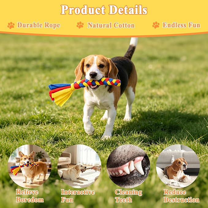 ASOCEA Flirt Pole for Dogs, Heavy Duty Dog Teaser Wand with 3 Replacement Chew Rope, Interactive Tug of War Chase Toy for Small Medium Large Dogs Portable Outdoor Exercise Training Play Equipment