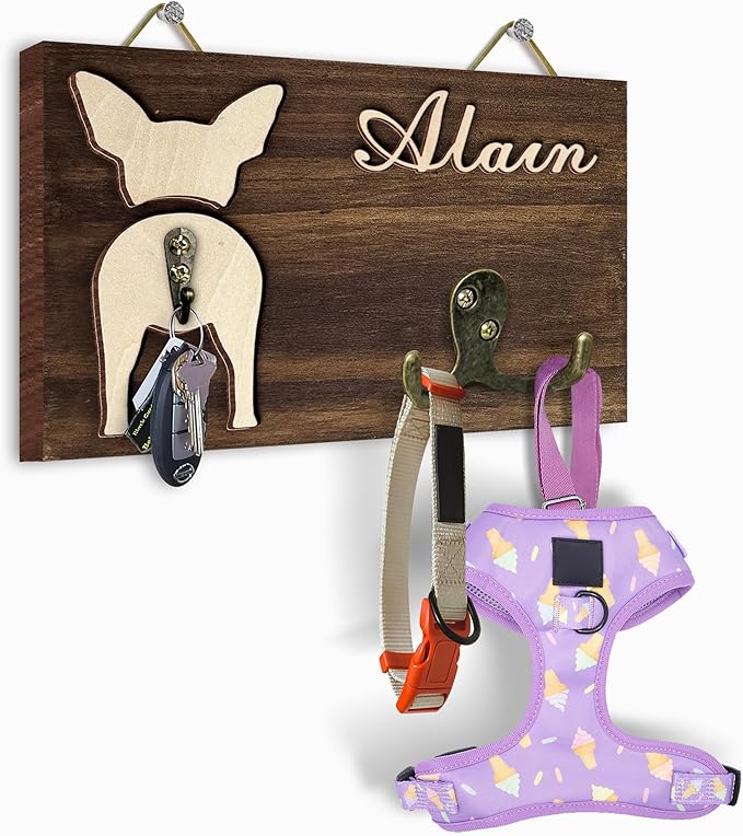 VINARTSVN Personalized Dog Leash Holder, Dog Butt Harness Wall Hanger Organizer with Name, Hooks for Leashes, Keys, Collars, Funny Leash Rack Wall Mount for Entryway, Gift for Pet Lovers, Home Décor