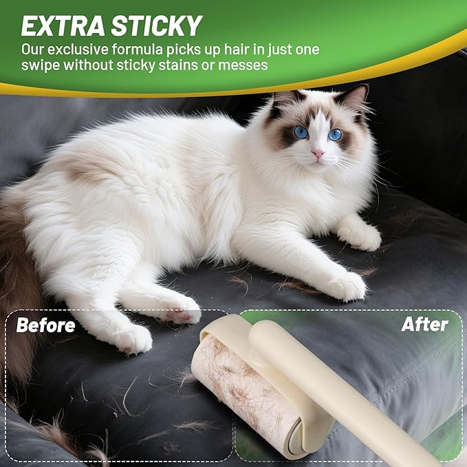 Lint Roller 2-in-1 Rotatable Handle Pet Hair Remover for Laundry Dog Hair, Cat Hair, Animal Fur, Fuzz Extra Sticky Roller for Couch, Clothes, Furniture and Carpet (10 Pack)