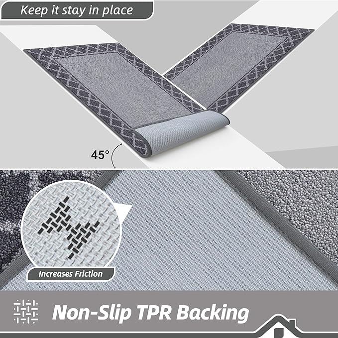 BEQHAUSE Door Mat Dirt Trapper Non Slip Entryway Rugs Absorbent Welcome Mat Low Profile Washable Front Door Mat for Muddy Paws,Entrance,Hallway, 24" x 36",Grey