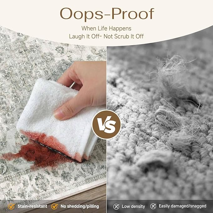 10x12 Neutral Area Rug Green Vintage Living Room Bedroom Washable Carpet Non-Slip Soft Low Pile Farmhouse Indoor Large Throw Rug for Dining Room Office