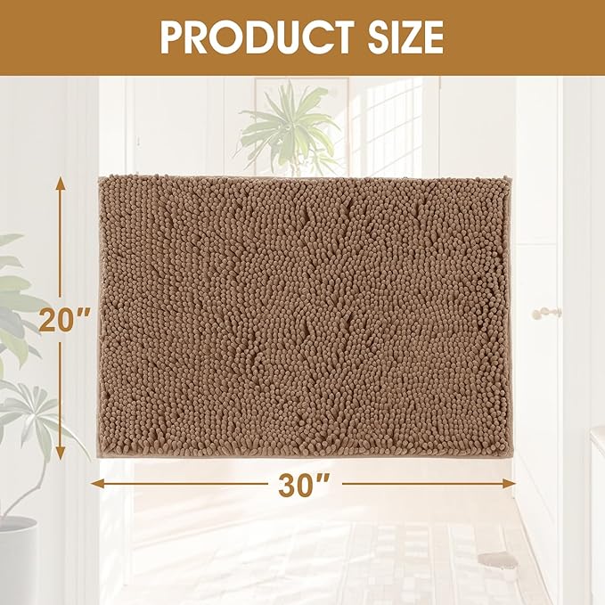 2 Pieces Muddy Door Mats for Dogs, 30" X 20" Chenille Absorbent Doormat, Trap Dirt Non Slip Heavy Indoor Doormat Soft Dog Bed Mat Front Inside Door Mat for Indoor Outdoor Entrance,Camel