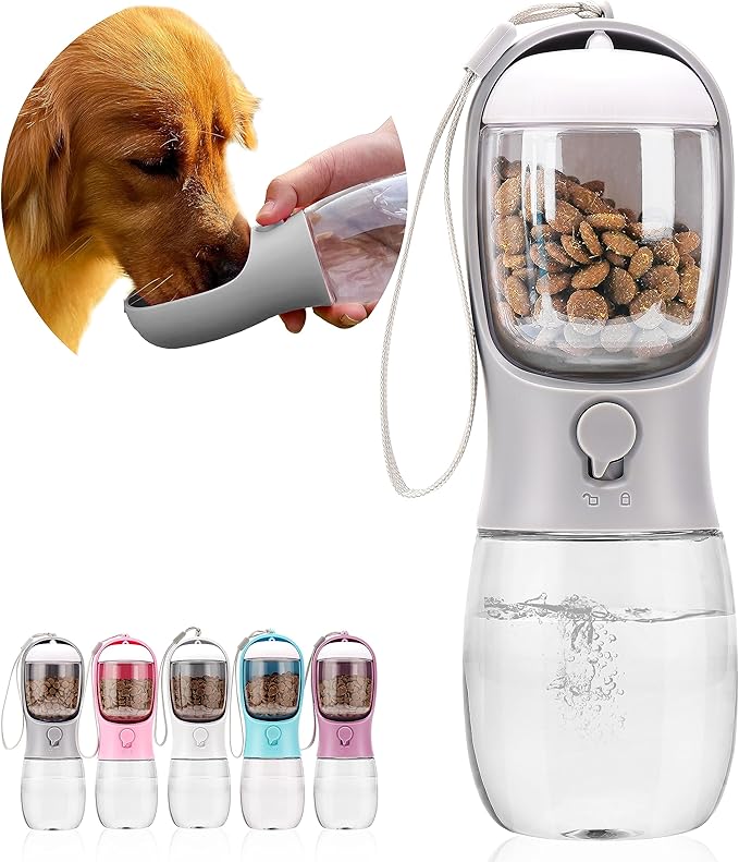 AVELORA Dog Water Bottle,Portable Pet Water Bottle with Food Container,Outdoor Portable Water Dispenser for Cat,Puppy,Pets for Walking,Hiking,Travel,Puppy Essentials,Dog Stuff(10oz)