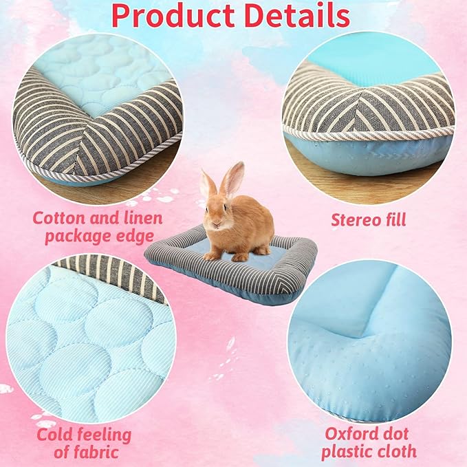 PINVNBY Rabbit Cooling Pad 16.9" L*12.9" W Bunny Bed Mat Ice Silk Summer Pet Cooling Sleeping Pad Portable cage Liner Washable for Bunnies Guinea Pigs Chinchillas Hedgehog Ferrets
