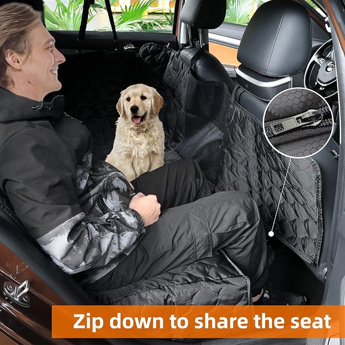PETICON Dog Car Seat Cover with Mesh Window, 100% Waterproof Pet Seat Cover for Back Seat, Scratchproof Dog Hammock for Cars, Trucks, SUVs, Jeeps, Black