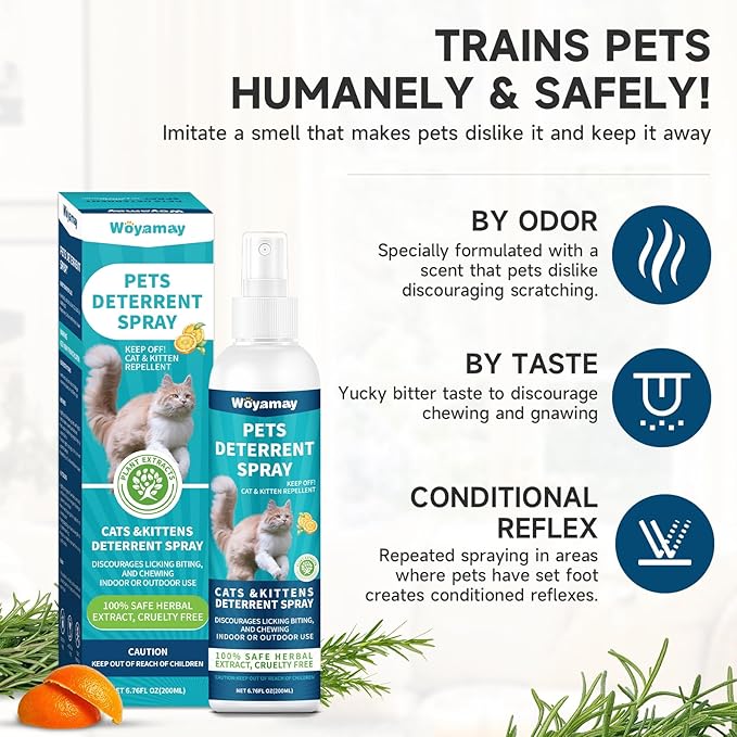 Cat Deterrent Spray, Cat Scratch Deterrent for Furniture, Cat Repellent Spray to Keep Cats Away, Cat Repellent Spray for Furniture Indoor & Outdoor, Prevent Scratching, Digging & Chewing 200ml