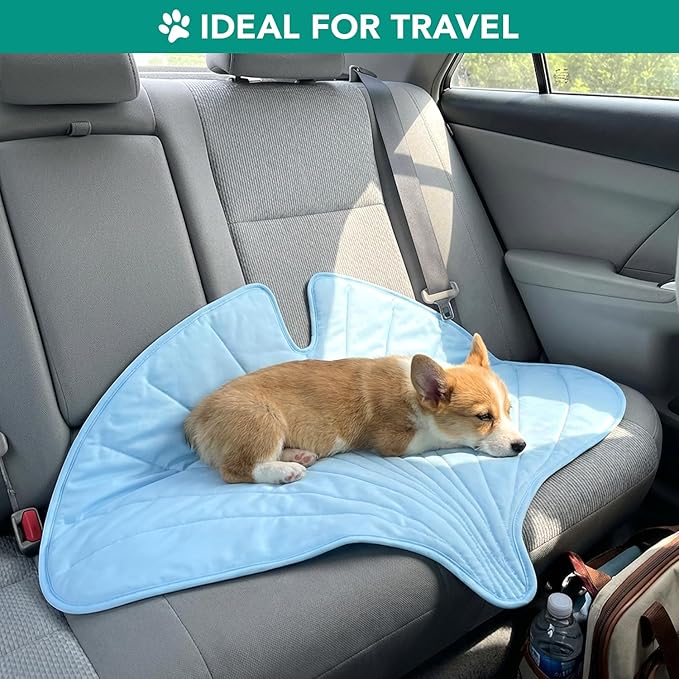 PetAmi Dog Cooling Mat, Ginkgo Leaf Shape, Reversible Cooling Nylon Blanket Soft Fleece Pet Pad for Dogs Cats, Summer All Season Use Q-Max>0.3, Small 35x40 in, Light Blue