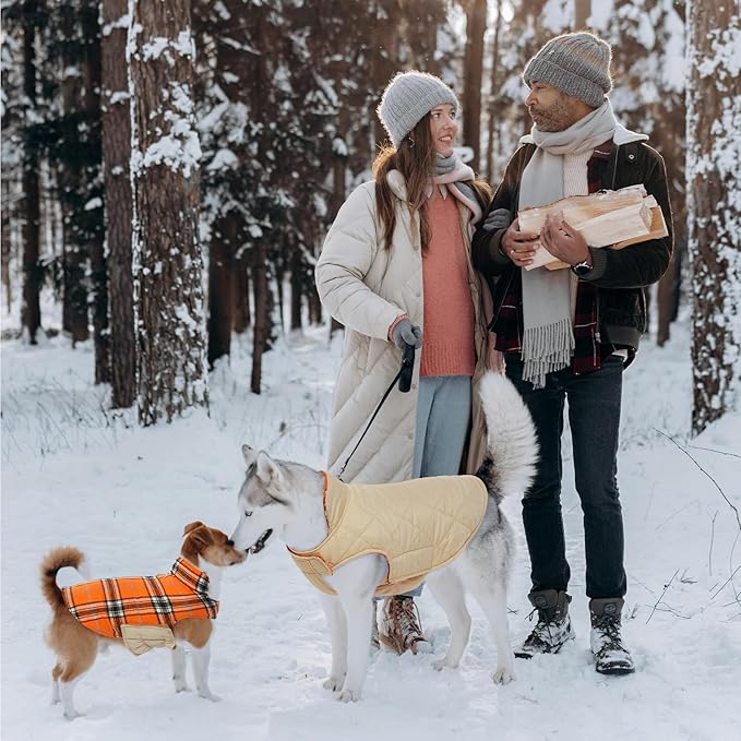Kuoser Waterproof Dog Coat, Reversible Dog Jacket for Small Dogs, Adjustable Durable Doggie Winter Coat Warm Cozy Puppy Cold Weather Apparel from Small to Large Breed, Orange S