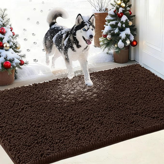 IM HOME Chenille Absorbent Outdoor Doormat 60" x 36", Washable Muddy Door Mats for Dog Non Slip Indoor Doormat Dog Mat for Muddy Paw Front Inside Doormats for Entryway Brown