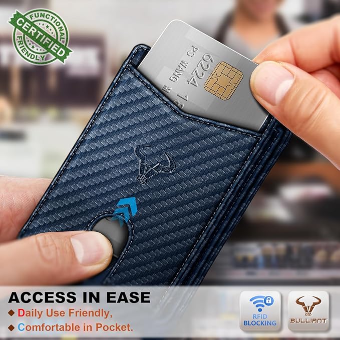 BULLIANT Men Wallet, Slim Leather Wallet Front Pocket Card Holder Gift For Men 11 Slots RFID Blocking